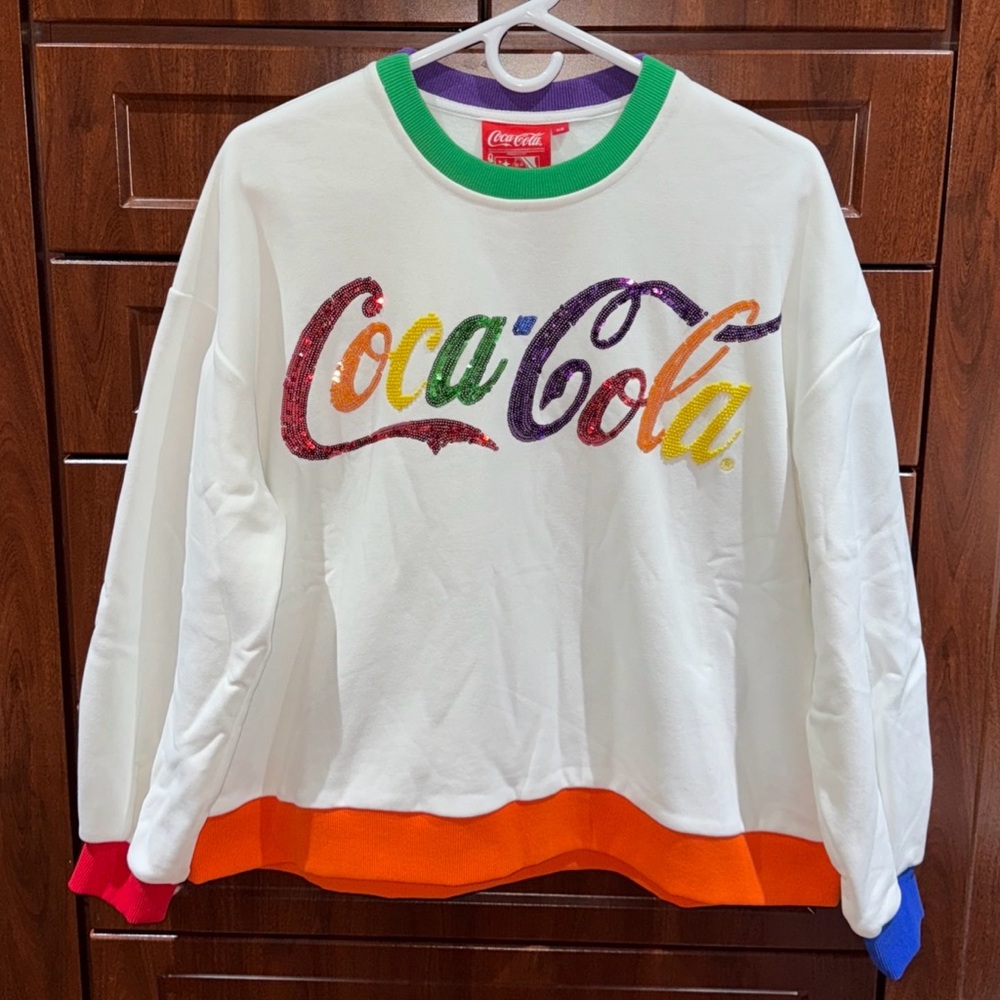 NWOT Queen Of Sparkles XS (Oversized) Sequined Coca Cola Sweatshirt